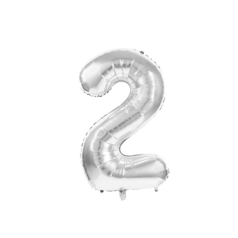 BALLON MYLAR CHIFFRE 2 ARGENT 36CM