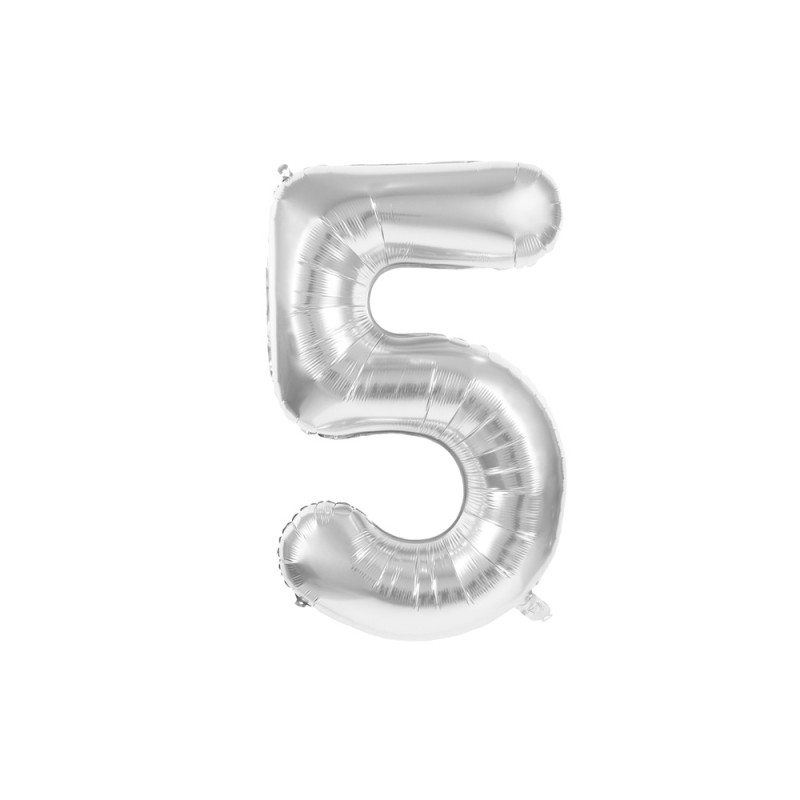 BALLON MYLAR CHIFFRE 5 ARGENT 36CM