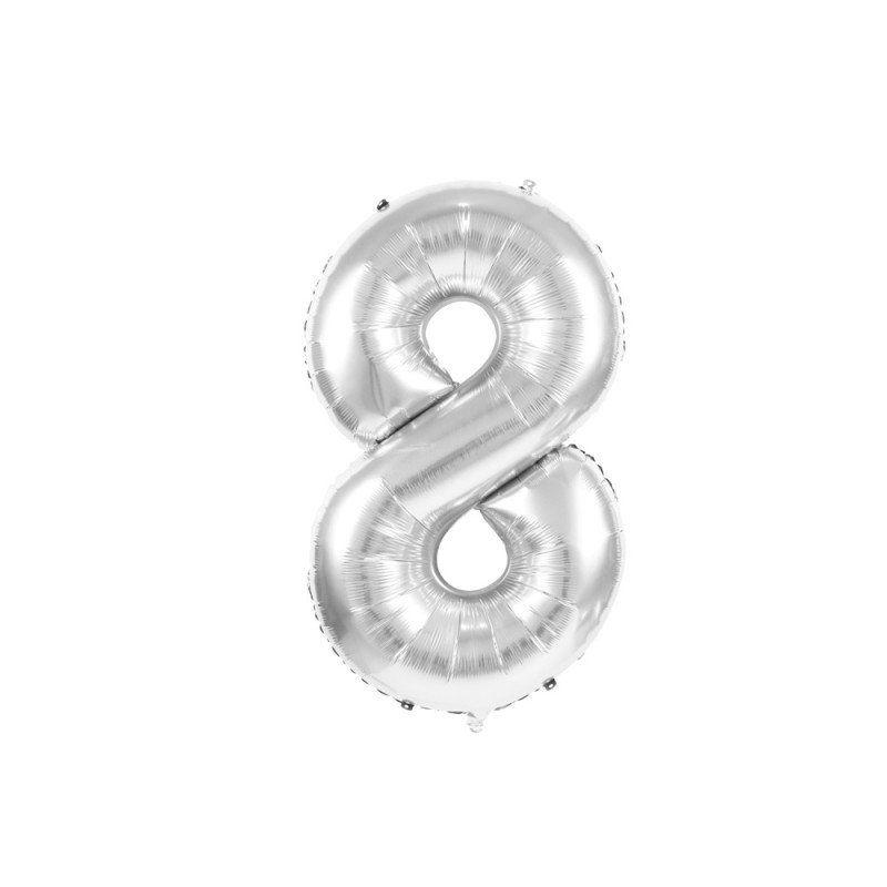 BALLON MYLAR CHIFFRE 8 ARGENT 36CM