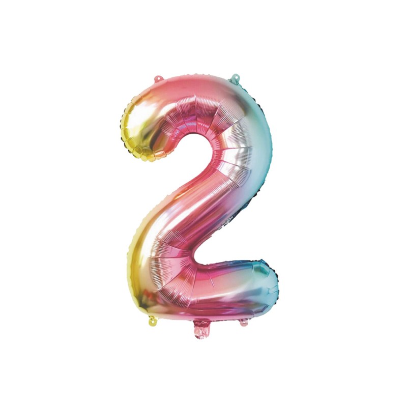 BALLON MYLAR CHIFFRE 2 IRISE PASTEL 36CM