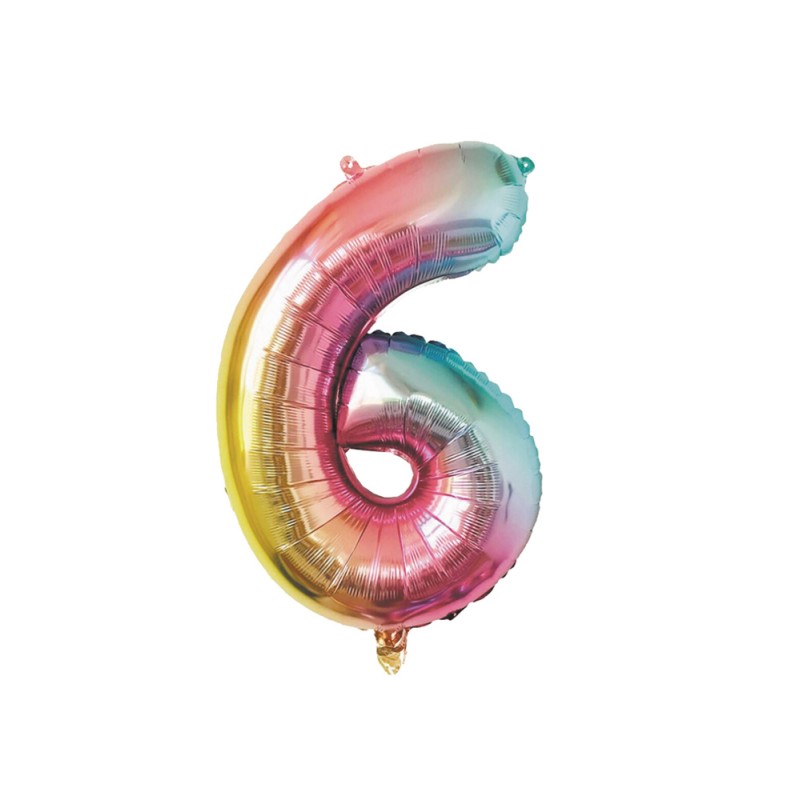 BALLON MYLAR CHIFFRE 6 IRISE PASTEL 36CM