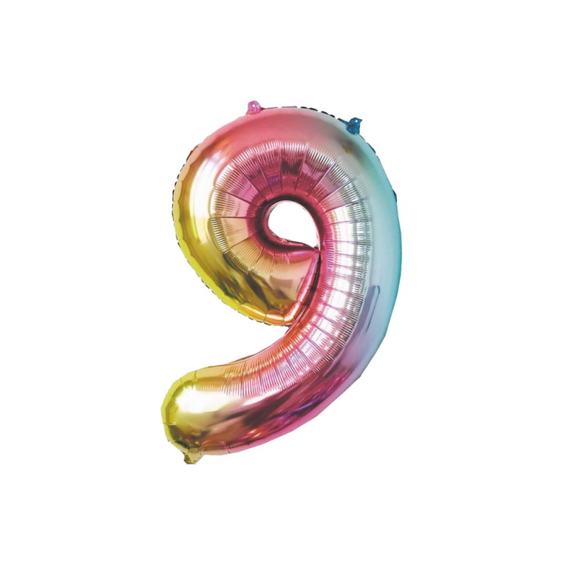BALLON MYLAR CHIFFRE 9 IRISE PASTEL 36CM