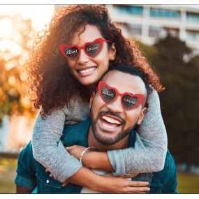 SET 2 LUNETTES VINTAGE COEUR ROUGE AVEC MARQUEUR BLANC