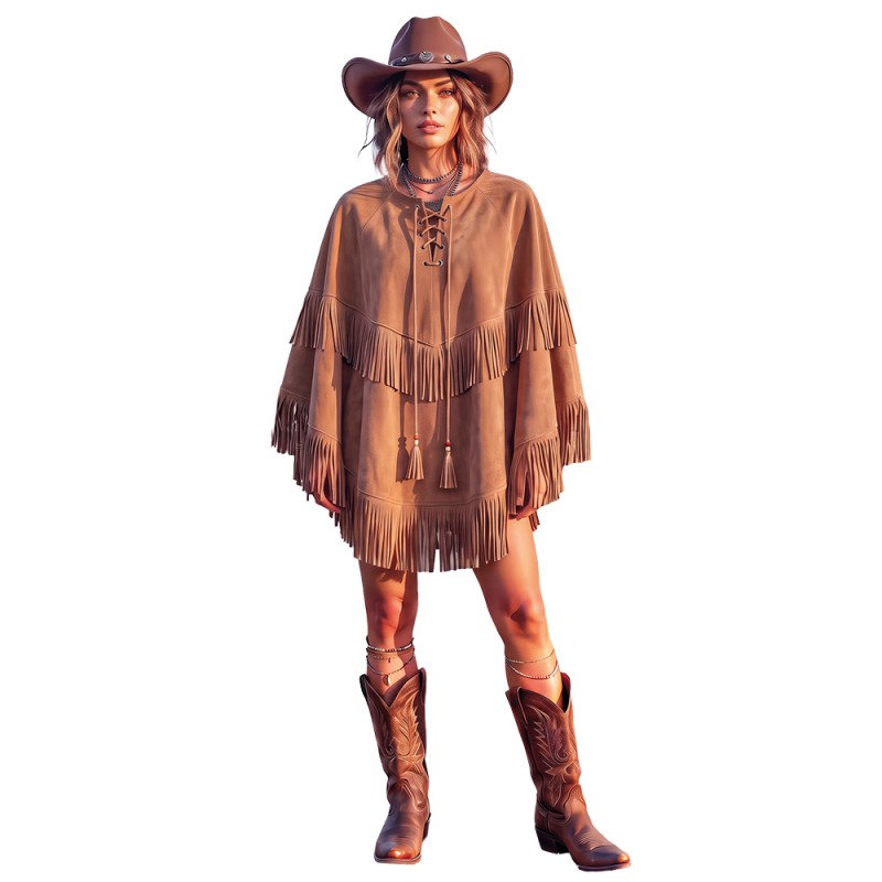 PONCHO A FRANGES MIXTE