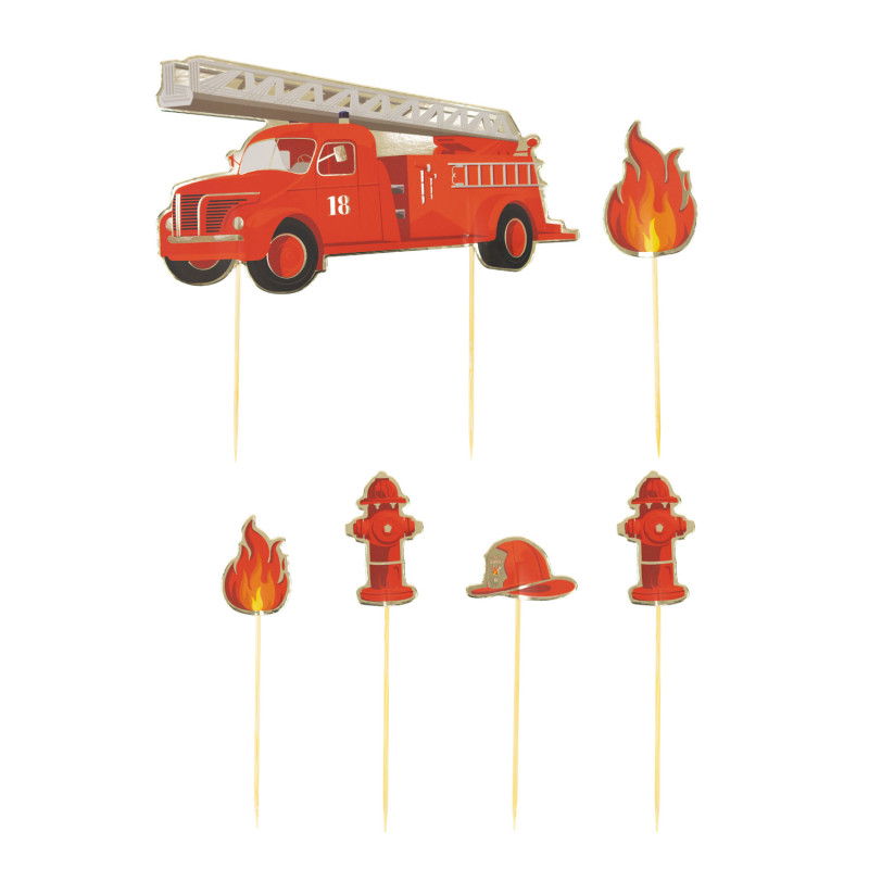 SET DE 6 DECORATIONS POMPIERS POUR GATEAUX